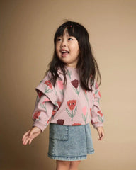 Toddler Girl Double Layer Pullover Sweatshirt in Tulip Print - Mauve