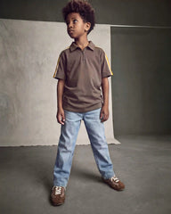 Boys Striped Polo Shirt - Grey