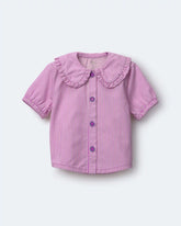Toddler Girl Peter Pan Collar Top in Stripes - Pink