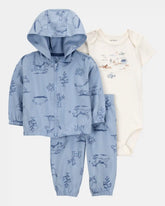 Baby Dog 3-Piece Cardigan Set - Blue/White