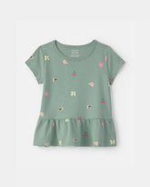 Toddler Girl Butterfly Relaxed Peplum Top - Green