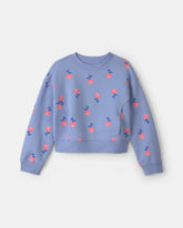 Girls Floral Fleece Pullover Sweatshirt - Blue/Pink