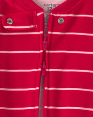 Baby Boy 1-Piece Moose Striped 2-Way Zip DreamPlush Snug Fit Footed Pajama - Red