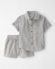 Toddler Boy 2-Piece Organic Cotton Seersucker Gauze Top & Short Set