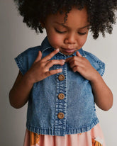 Toddler Girl Sleeveless Button-Down Top in Chambray