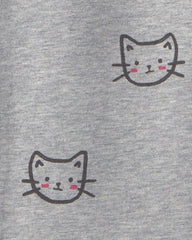 Girls Cat Cotton Pull-On Stretch Leggings - Grey