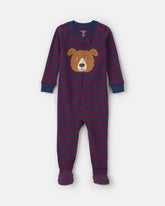 Toddler Boy 1-Piece Dog Striped 100% Cotton Snug Fit Footed Pajama - Burgundy/Blue
