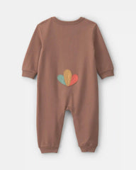 Baby Turkey Thanksgiving French Terry Long-Sleeve Jumpsuit - Brown
