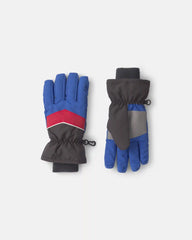 Boys Color Block Ski Gloves - Grey/Red/Blue