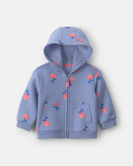 Baby Girl Floral Fleece Zip-Up Hoodie - Blue
