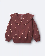 Toddler Girl Peter Pan Collar Pullover with Otter Pockets in Polka Dots - Burgundy