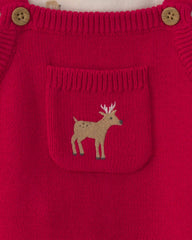 Baby Boy 2-Piece Reindeer Long-Sleeve Sweater Overall Set - Red/Cream