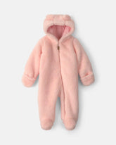 Baby Girl Bear Teddy Fleece Long-Sleeve Jumpsuit - Pink