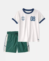 Boys 2-Piece 'Team Captain' Active Graphic Tee & Shorts Set - White/Green