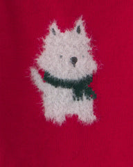 Baby Girl 2-Piece Dog Sweater & Pant Set - Red/Cream