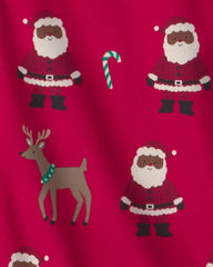 Adult 2-Piece Brown Santa Christmas Fleece Loose Fit Pajama Set - Red