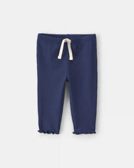 Baby Girl Pull-On Ribbed Leggings - Navy Blue