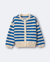 Toddler Girl Button-Down Cardigan in Stripes - Royal Blue/Cream