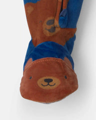Baby Boy 1-Piece Bear 2-Way Zip DreamPlush Snug Fit Footed Pajama - Navy Blue