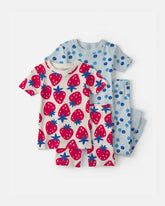 Toddler Girl Berries 100% Cotton 4-Piece Pajama Set - Red/Blue