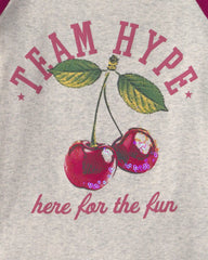 Girls 'Team Hype' Cherry Graphic Tee - Grey/Burgundy