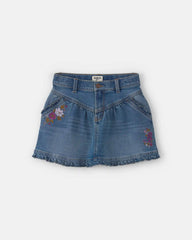 Girls Floral Denim Skirt - Light Wash