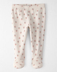 Baby Girl Organic Cotton Rib Footed Pants in Strawberry Print