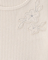 Toddler Girl Flower Ribbed Long-Sleeve Dress - Cream