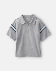 Boys Striped Polo Shirt - Grey/Navy Blue