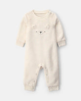 Baby Girl Bear Velvety Long-Sleeve Jumpsuit - Cream