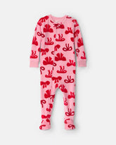 Baby Girl 1-Piece Bows 2-Way Zip DreamPlush Snug Fit Footed Pajama - Pink