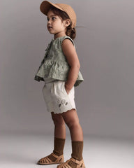 Toddler Girl Floral Scalloped Shorts - Cream