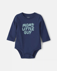 Baby Boy 'Mom's Little Guy' Long-Sleeve Graphic Bodysuit - Navy Blue