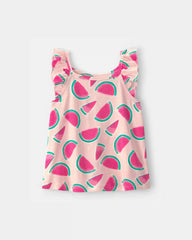 Toddler Girl Watermelon Ruffle-Sleeve Tank Top - Pink