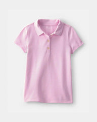 Girls 2-Pack Uniform Piqué Polo Shirts - Pink