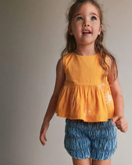 Toddler Girl Peplum Top in Sunny Life Print - Golden Yellow