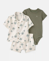 Baby Boy 3-Piece Palm Tree Outfit Set - White/Green