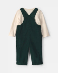 Baby Boy 2-Piece Candy Cane Corduroy Long-Sleeve Overall Set - Green/Cream