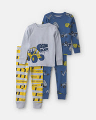 Baby Boy 4-Piece Construction 100% Cotton Snug Fit Pajama Set - Blue