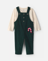 Baby Boy 2-Piece Candy Cane Corduroy Long-Sleeve Overall Set - Green/Cream