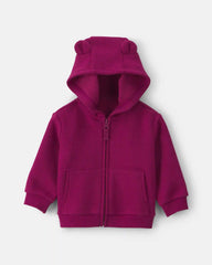 Baby Girl Bear Fleece Zip-Up Hoodie - Maroon