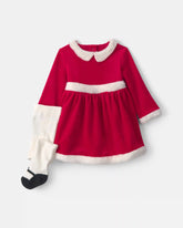 Baby Girl 2-Piece Christmas Long-Sleeve Dress Set - Red