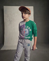 Boys 'Oshkosh Denim Co' French Terry Pullover Sweatshirt - Grey/Green