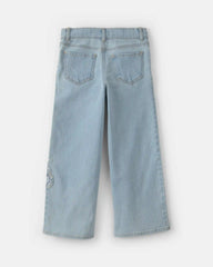 Girls Butterfly Cropped Wide-Leg Jeans - Light Wash