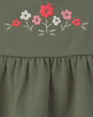 Baby Girl Flower Embroidered Sleeveless Dress - Green