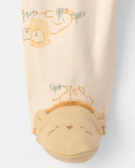 Baby Lion 100% Cotton 2-Way Zip Sleep & Play Pajamas - Ivory