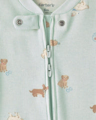 Baby Girl Pets Cotton 2-Way Zip Sleep & Play Pajamas - Green