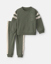 Baby Boy 2-Piece 'MVP' French Terry Long-Sleeve Top & Pant Set - Olive Green