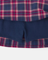 Girls Plaid Cotton Skort - Navy Blue/Pink
