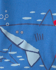 Toddler Boy Shark 100% Cotton Short-Sleeve Snug Fit 4-Piece Pajama Set - Blue